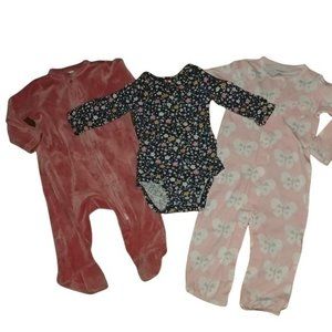 Bundle of 3 Baby Girl 6-9 months Sleepers Carter's Old Navy Pink White Blue